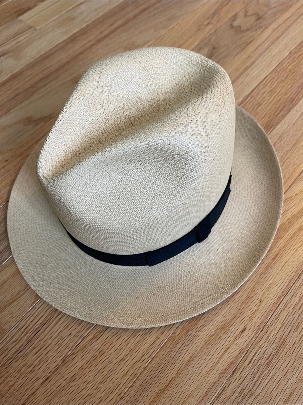 Classic Panama Fedora with Black Band Size 7 1/8